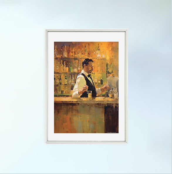 バーのアートポスター銀フレームあり