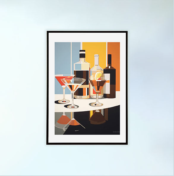 バーのアートポスター黒フレームあり