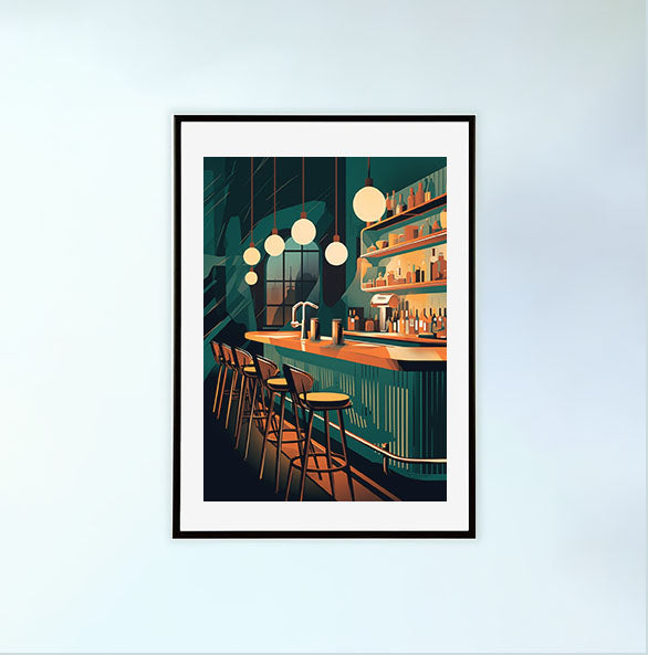 バーのアートポスター黒フレームあり
