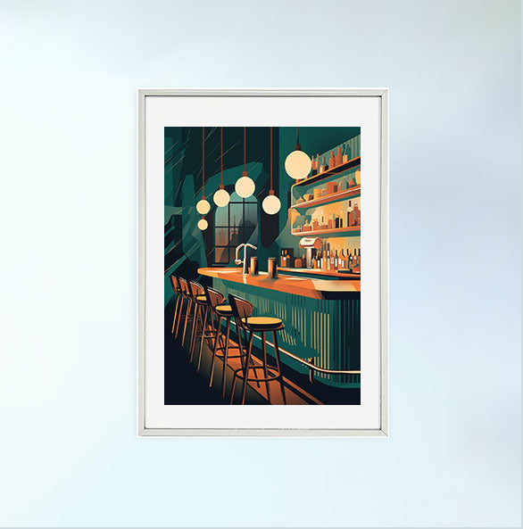 バーのアートポスター銀フレームあり