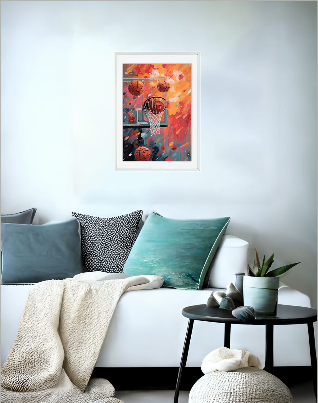 バスケのアートポスターソファ配置イメージ