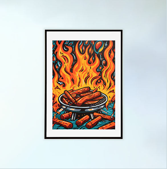 bbqのアートポスター黒フレームあり