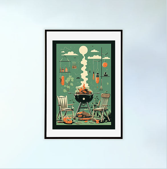 bbqのアートポスター黒フレームあり