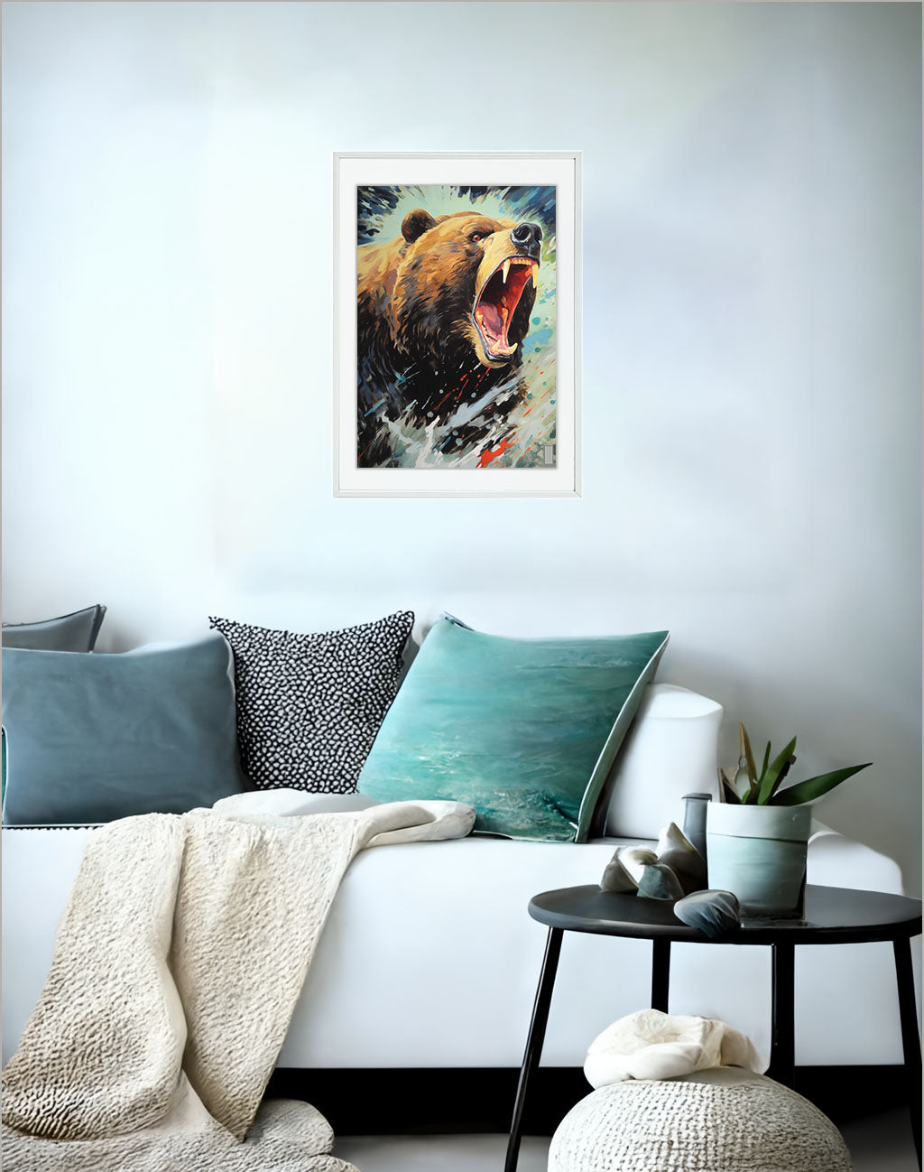 熊のアートポスターソファ配置イメージ