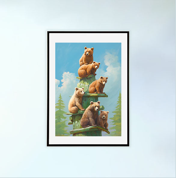 熊のアートポスター黒フレームあり