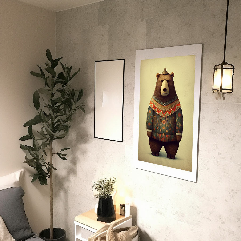 熊のアートポスター廊下配置イメージ