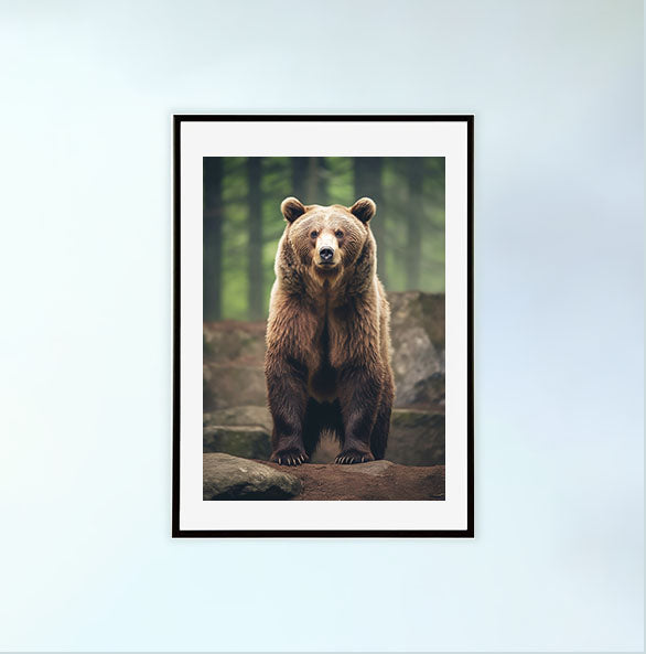 熊のアートポスター黒フレームあり
