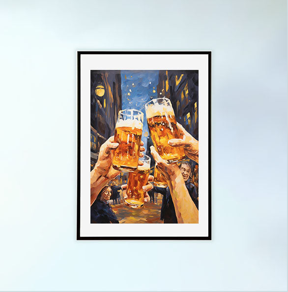 ビールのアートポスター黒フレームあり