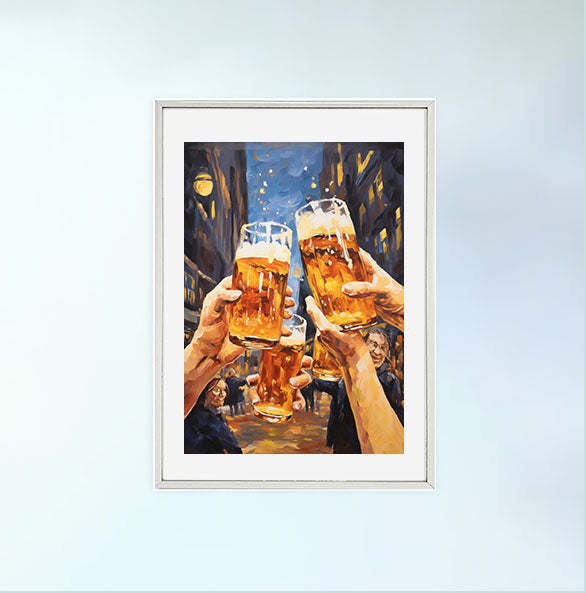 ビールのアートポスター銀フレームあり