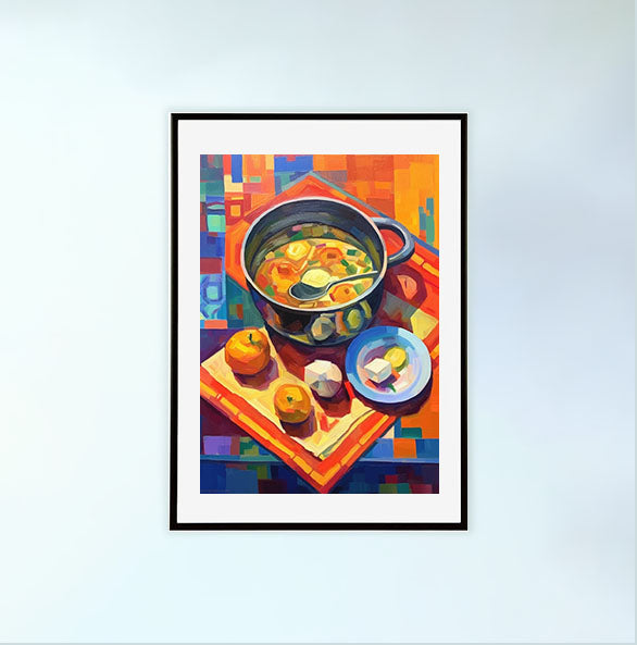 お弁当のアートポスター黒フレームあり