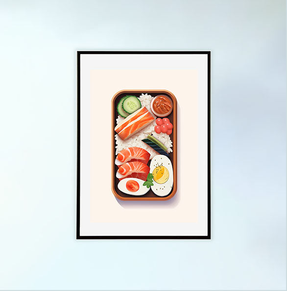 お弁当のアートポスター黒フレームあり