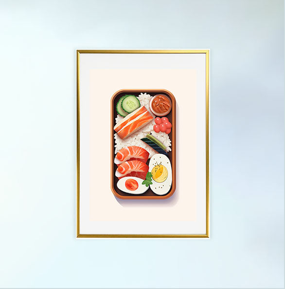 お弁当のアートポスター金フレームあり