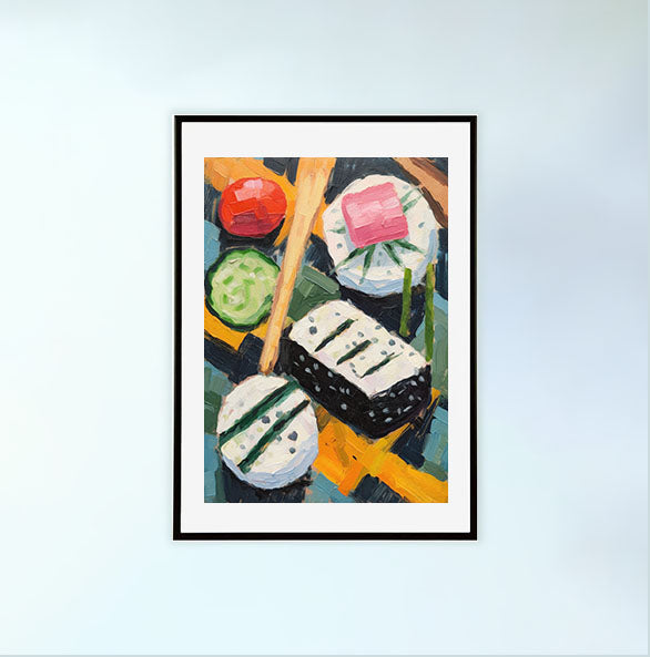 お弁当のアートポスター黒フレームあり