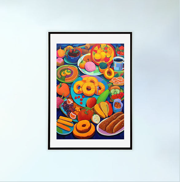 お弁当のアートポスター黒フレームあり