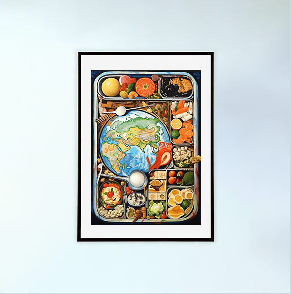 お弁当のアートポスター黒フレームあり