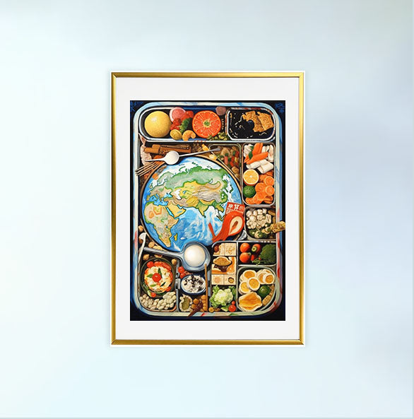 お弁当のアートポスター金フレームあり