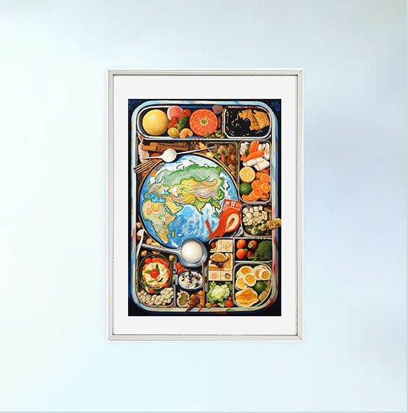 お弁当のアートポスター銀フレームあり