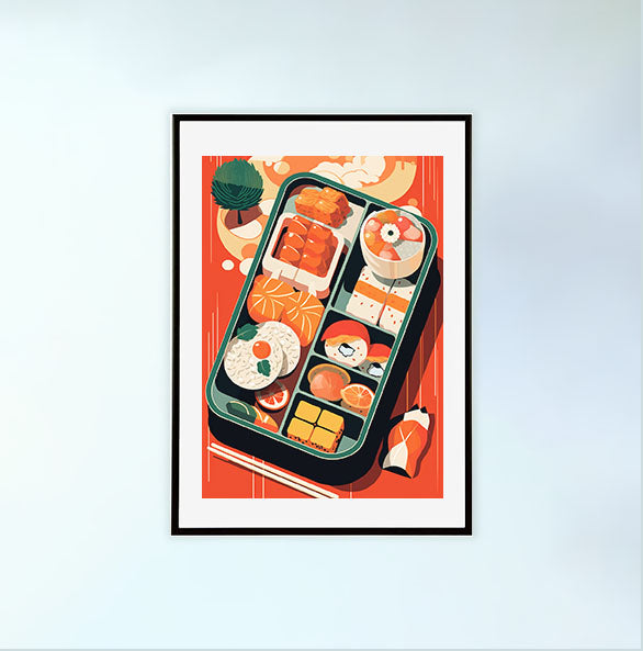 お弁当のアートポスター黒フレームあり