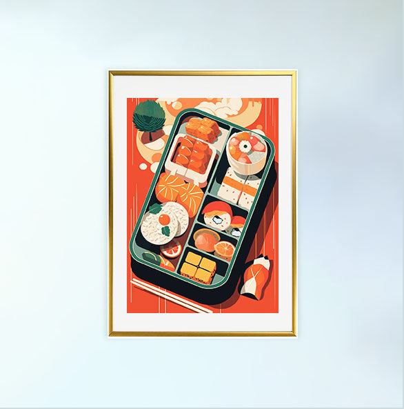 お弁当のアートポスター金フレームあり