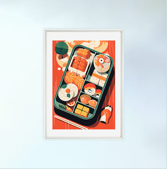 お弁当のアートポスター白フレームあり