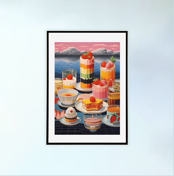 お弁当のアートポスター黒フレームあり