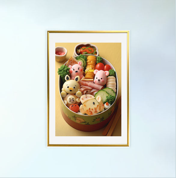 お弁当のアートポスター金フレームあり