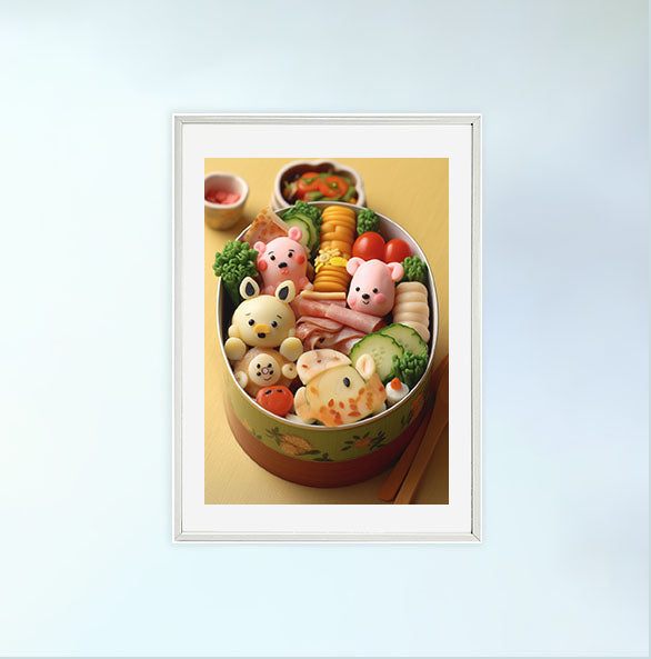 お弁当のアートポスター白フレームあり