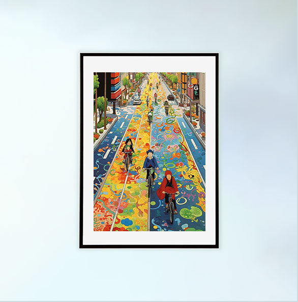 自転車のアートポスター黒フレームあり