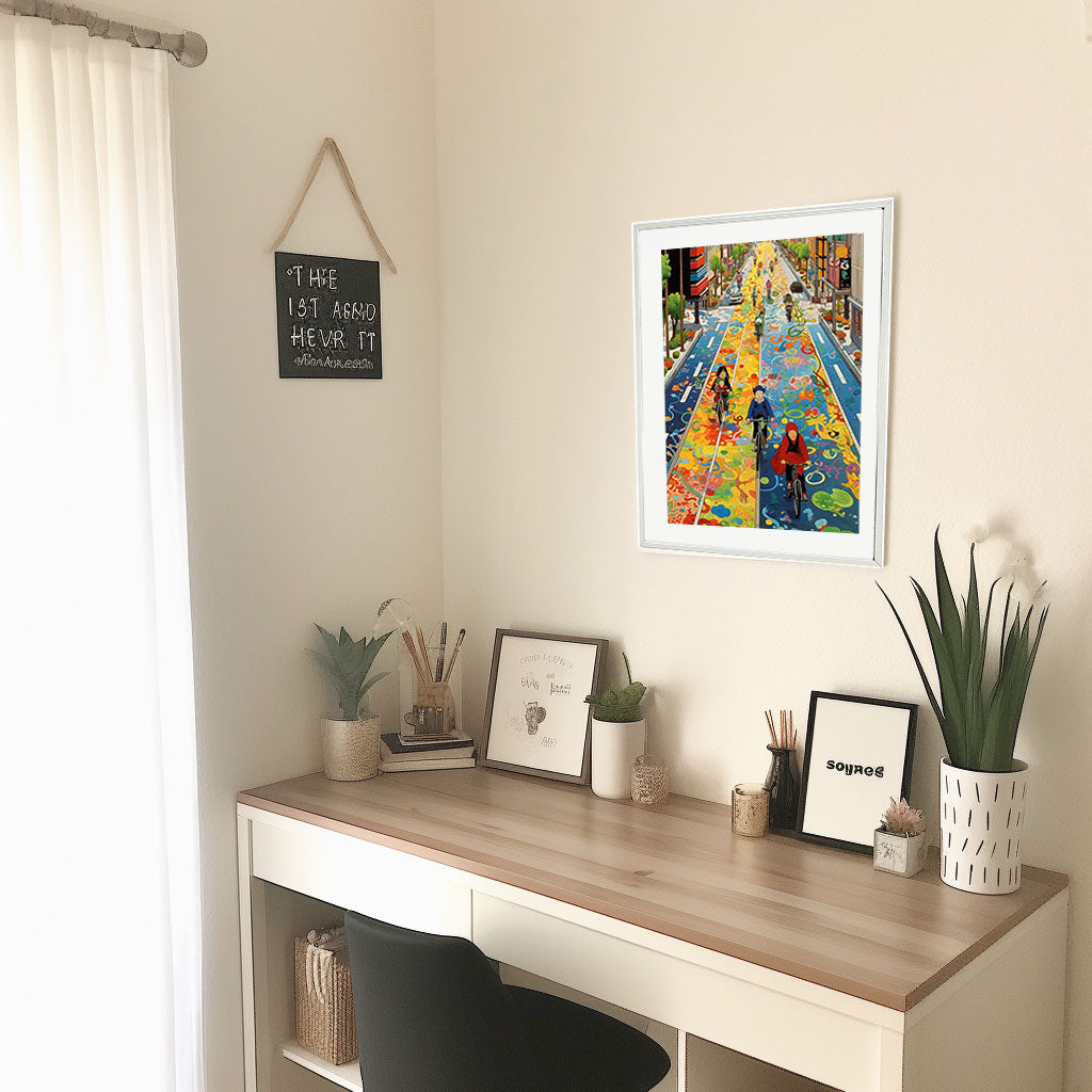 自転車のアートポスター机配置イメージ