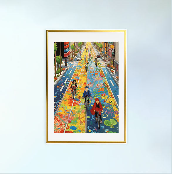 自転車のアートポスター金フレームあり