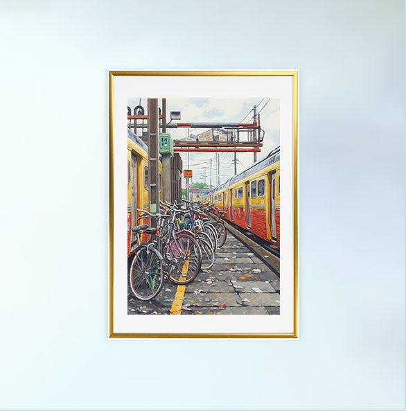 自転車のアートポスター金フレームあり