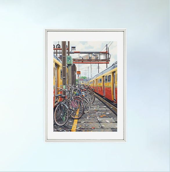 自転車のアートポスター銀フレームあり