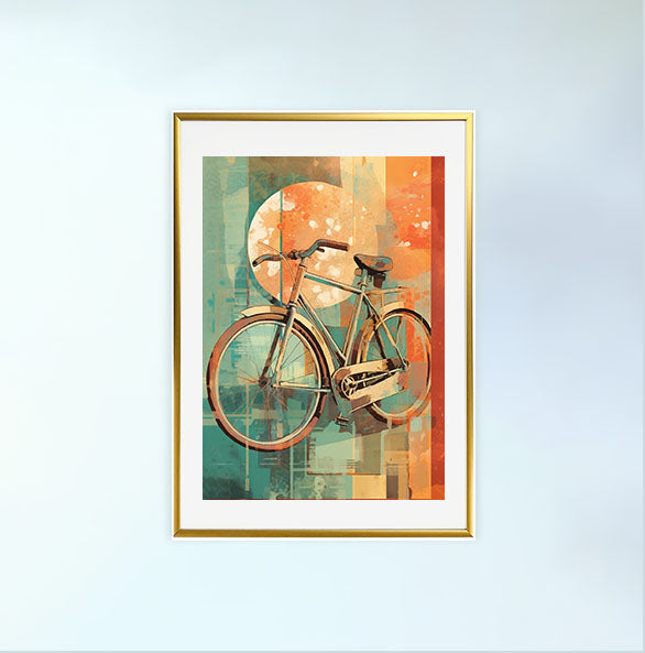 自転車のアートポスター金フレームあり