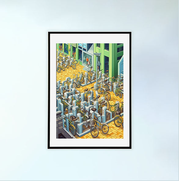 自転車のアートポスター黒フレームあり