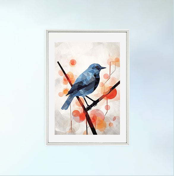 鳥のアートポスター銀フレームあり
