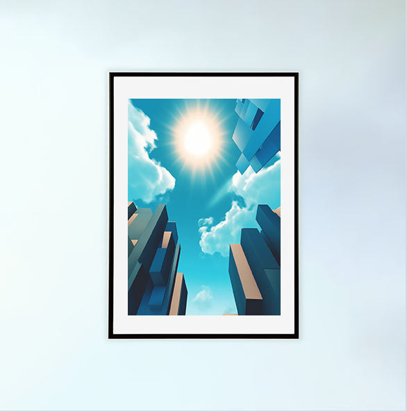 青い空のアートポスター黒フレームあり