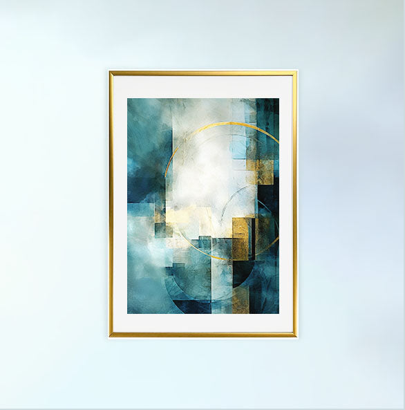 青い空のアートポスター金フレームあり