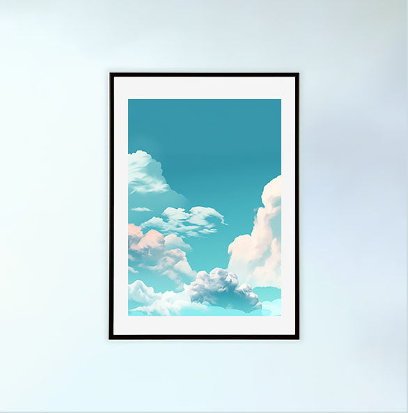 青い空のアートポスター黒フレームあり
