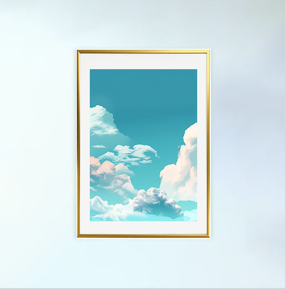 青い空のアートポスター金フレームあり