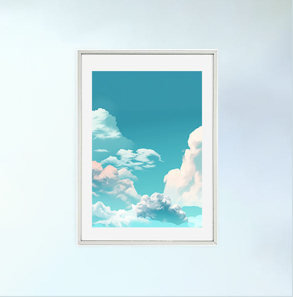 青い空のアートポスター銀フレームあり