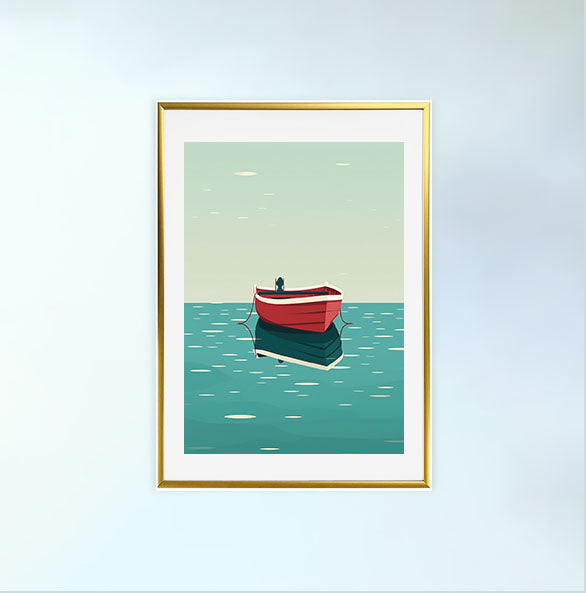 ボートのアートポスター金フレームあり