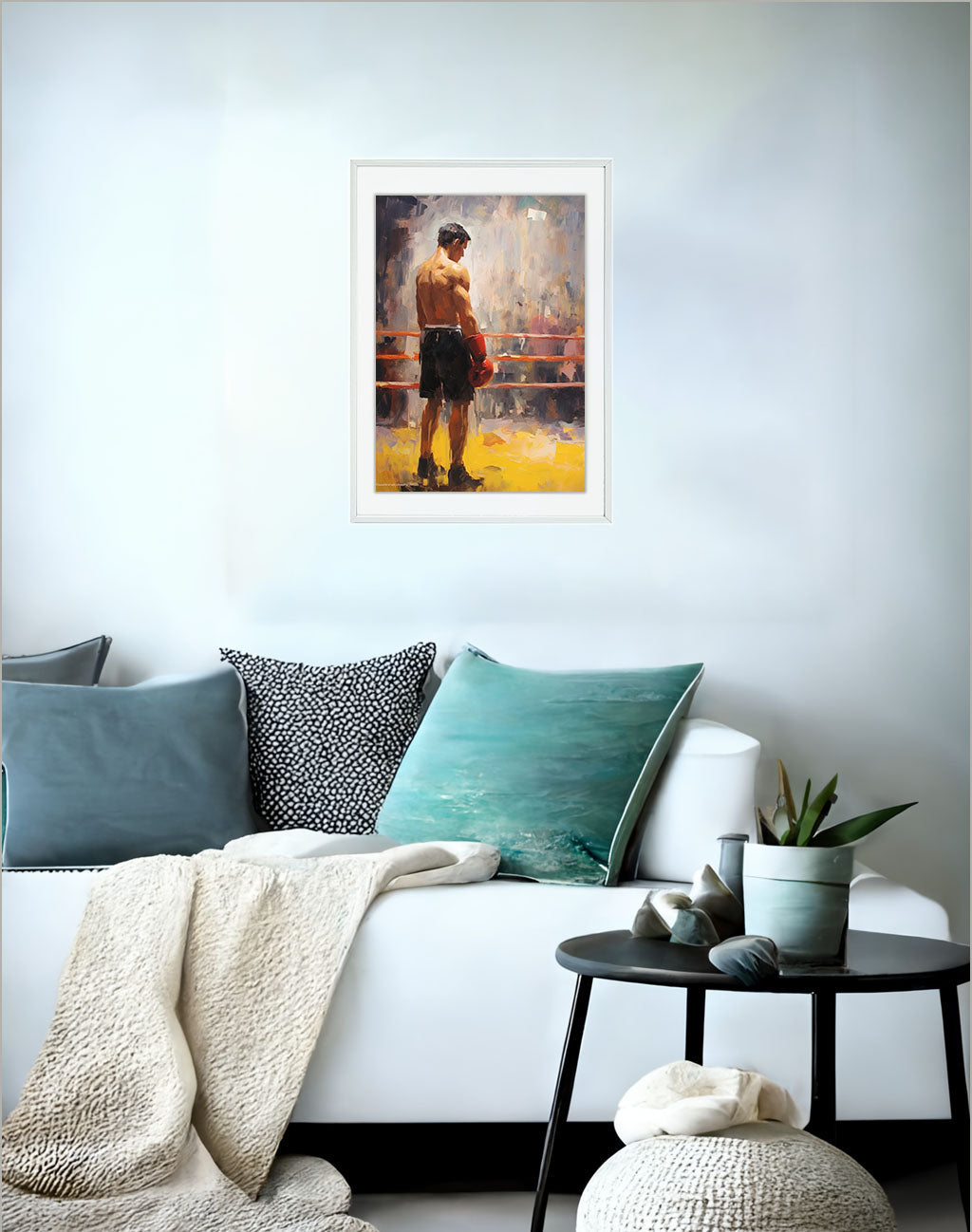 ボクシングのアートポスターソファ配置イメージ