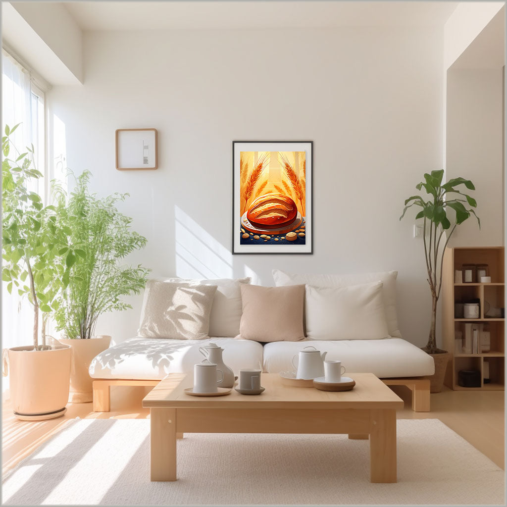 パンのアートポスターリビング配置イメージ