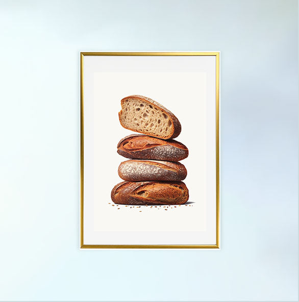 パンのアートポスター金フレームあり
