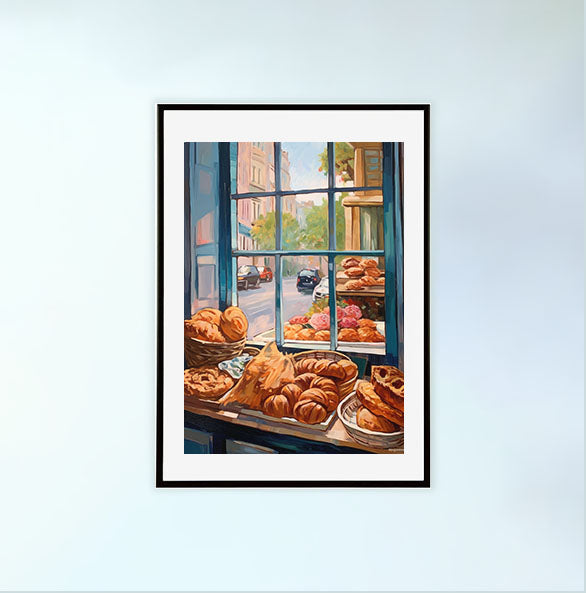 パンのアートポスター黒フレームあり