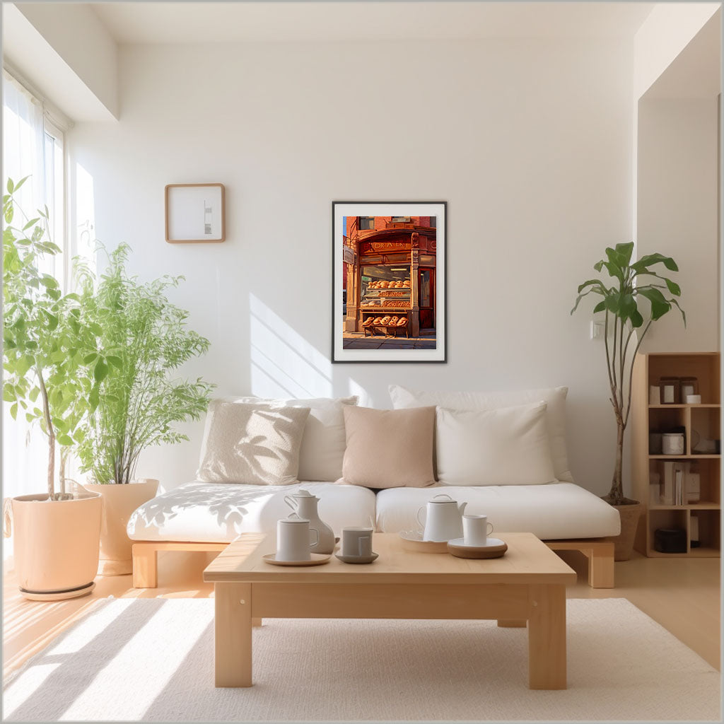 パンのアートポスターリビング配置イメージ