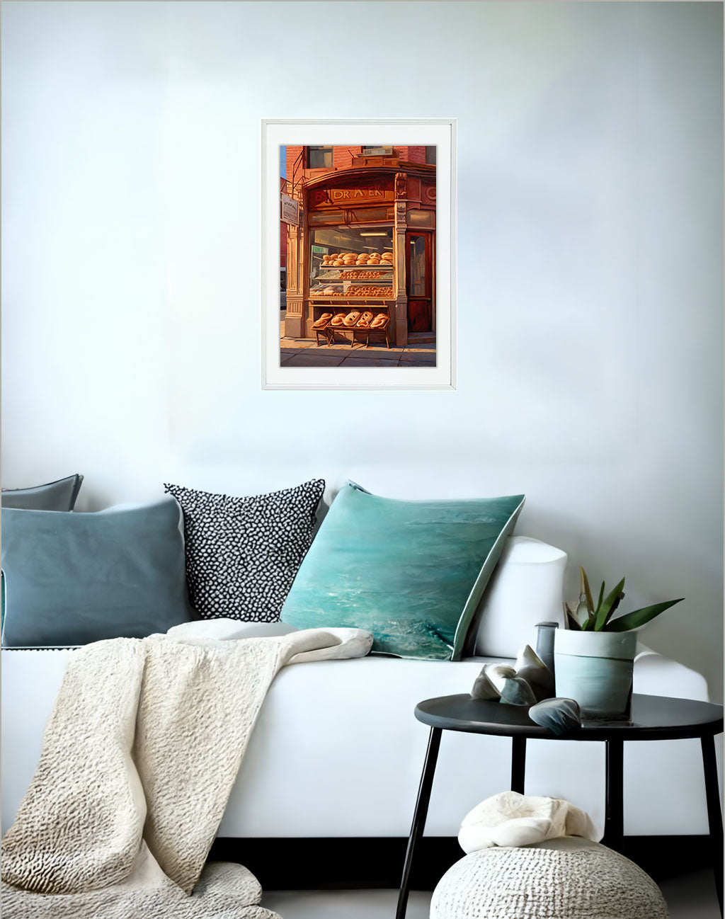 パンのアートポスターソファ配置イメージ