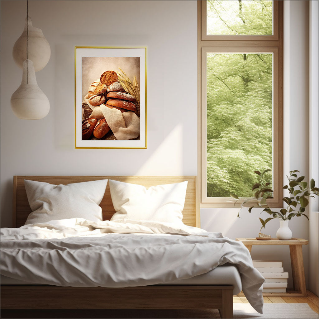 パンのアートポスター寝室配置イメージ