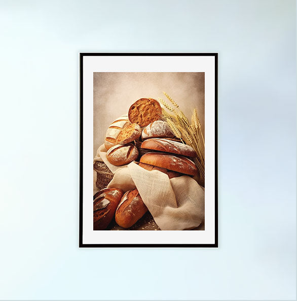 パンのアートポスター黒フレームあり