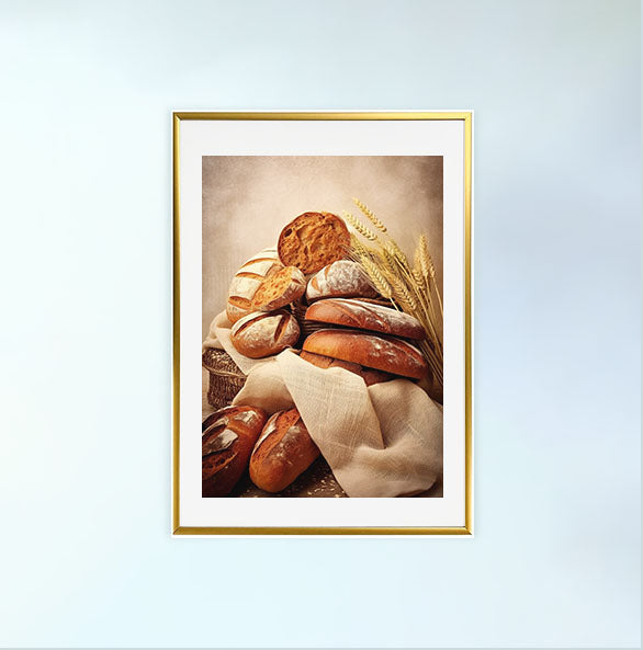 パンのアートポスター金フレームあり